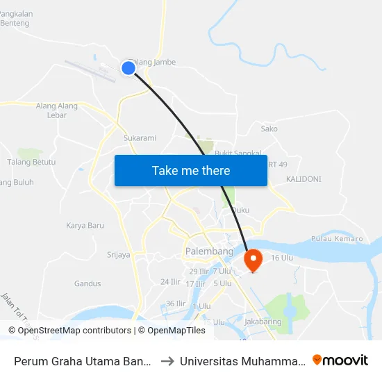 Perum Graha Utama Bandara B to Universitas Muhammadiyah map