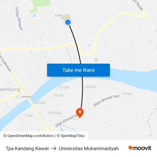 Tpa Kandang Kawat to Universitas Muhammadiyah map