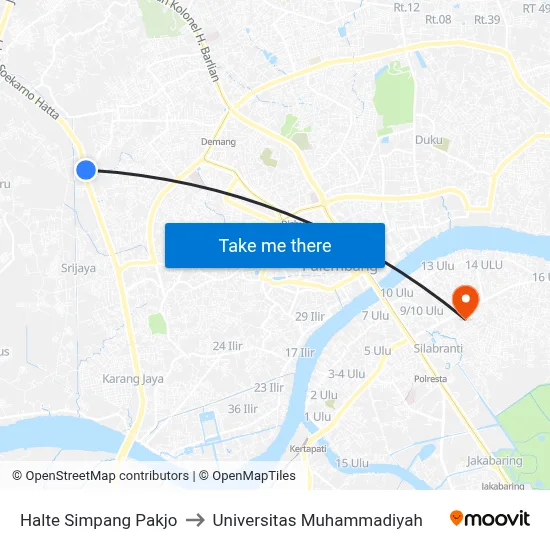 Halte Simpang Pakjo to Universitas Muhammadiyah map