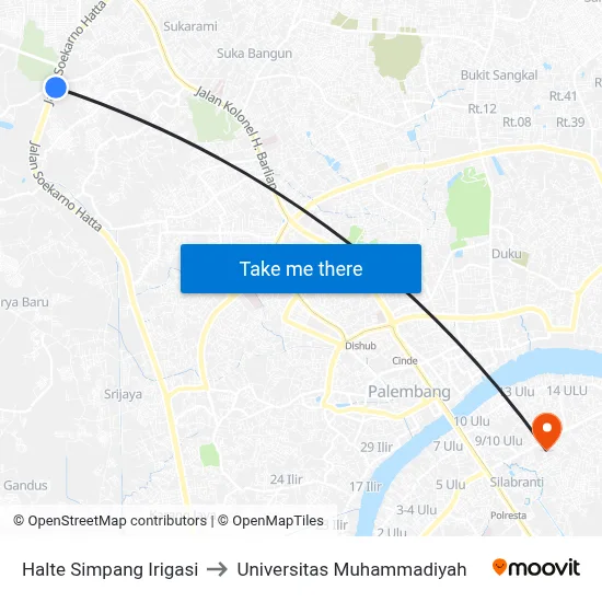 Halte Simpang Irigasi to Universitas Muhammadiyah map