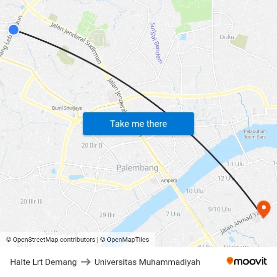 Halte Lrt Demang to Universitas Muhammadiyah map