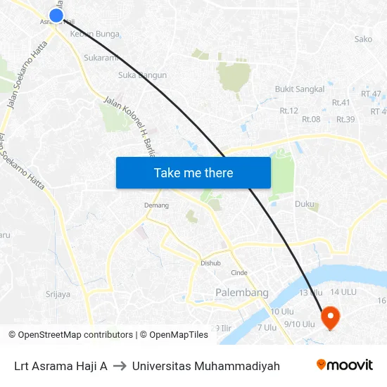 Lrt Asrama Haji A to Universitas Muhammadiyah map
