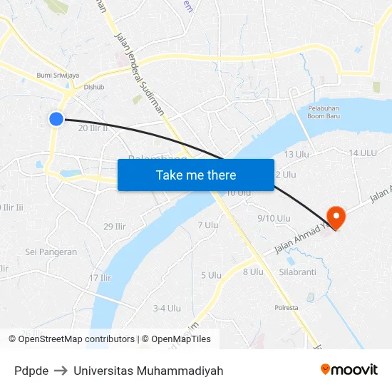 Pdpde to Universitas Muhammadiyah map