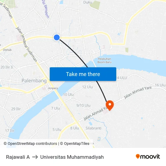 Rajawali A to Universitas Muhammadiyah map