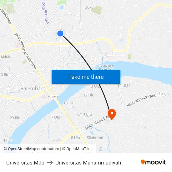 Universitas Mdp to Universitas Muhammadiyah map