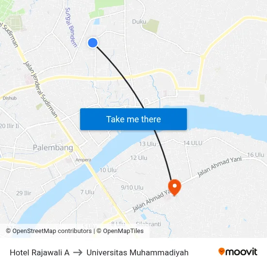 Hotel Rajawali A to Universitas Muhammadiyah map