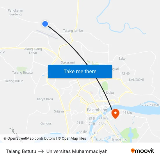 Talang Betutu to Universitas Muhammadiyah map