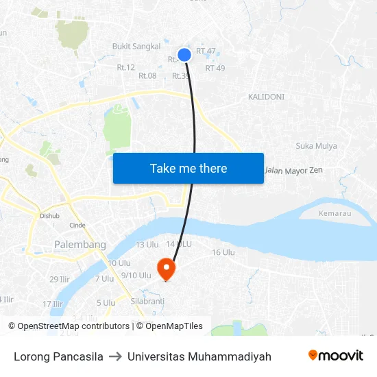 Lorong Pancasila to Universitas Muhammadiyah map