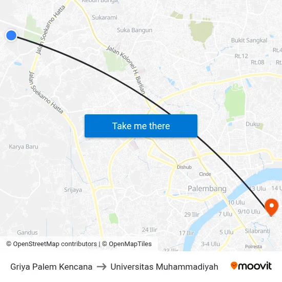 Griya Palem Kencana to Universitas Muhammadiyah map