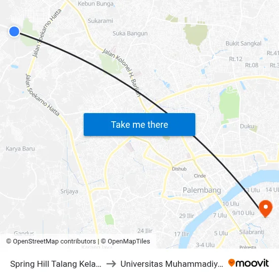 Spring Hill Talang Kelapa to Universitas Muhammadiyah map
