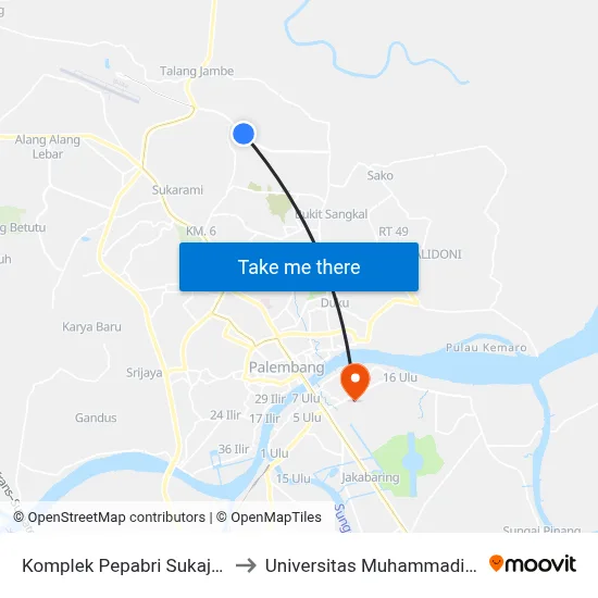 Komplek Pepabri Sukajaya to Universitas Muhammadiyah map