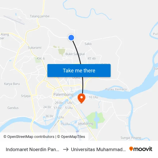 Indomaret Noerdin Pandji B to Universitas Muhammadiyah map