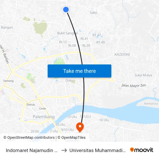 Indomaret Najamudin 2 A to Universitas Muhammadiyah map