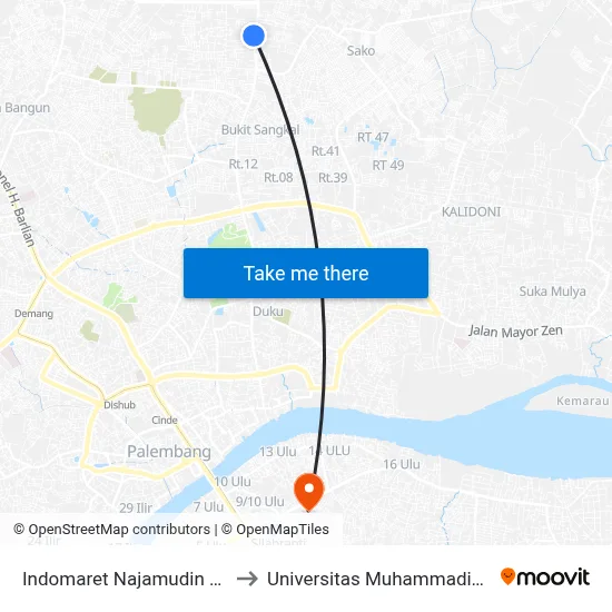 Indomaret Najamudin 2 B to Universitas Muhammadiyah map