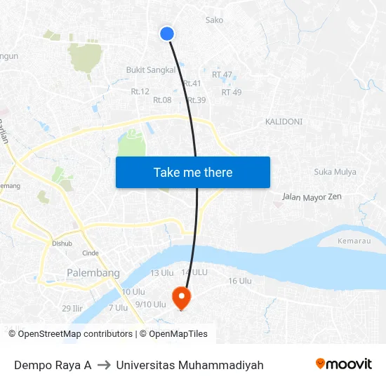 Dempo Raya A to Universitas Muhammadiyah map