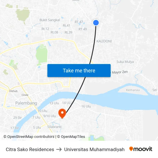 Citra Sako Residences to Universitas Muhammadiyah map