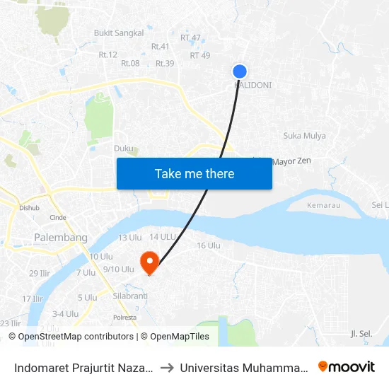 Indomaret Prajurtit Nazarudin to Universitas Muhammadiyah map