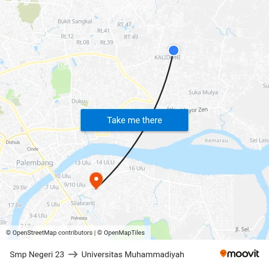 Smp Negeri 23 to Universitas Muhammadiyah map