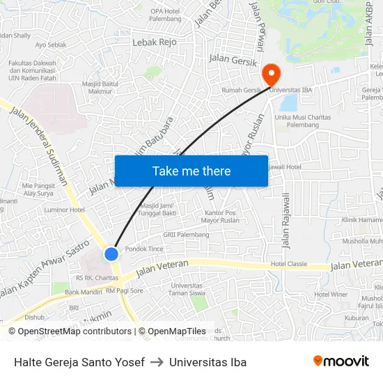 Halte Gereja Santo Yosef to Universitas Iba map