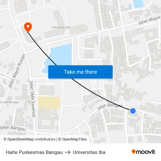 Halte Puskesmas Bangau to Universitas Iba map