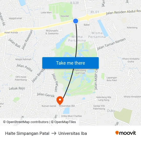 Halte Simpangan Patal to Universitas Iba map