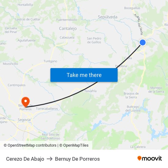 Cerezo De Abajo to Bernuy De Porreros map