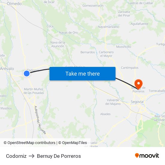Codorniz to Bernuy De Porreros map
