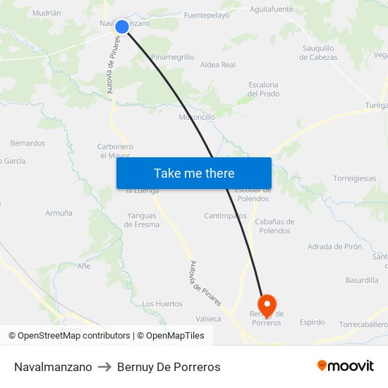Navalmanzano to Bernuy De Porreros map