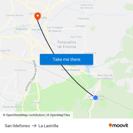 San Ildefonso to La Lastrilla map