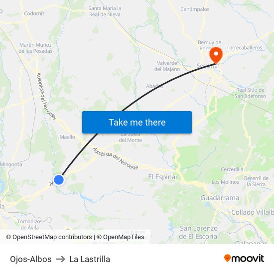 Ojos-Albos to La Lastrilla map