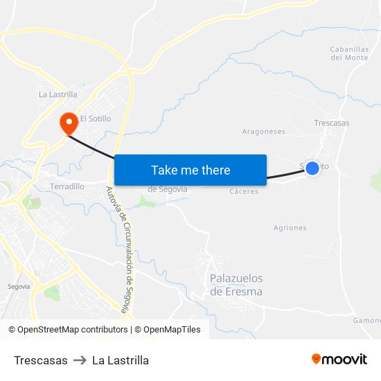 Trescasas to La Lastrilla map