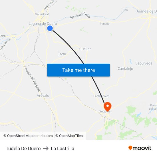 Tudela De Duero to La Lastrilla map