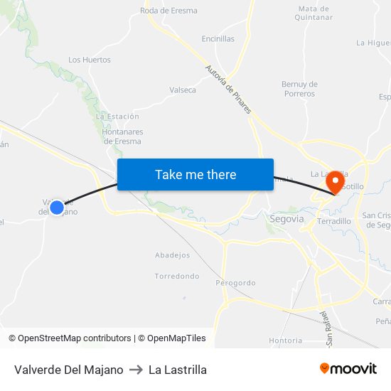 Valverde Del Majano to La Lastrilla map