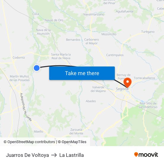 Juarros De Voltoya to La Lastrilla map