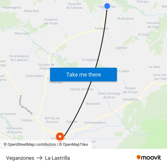 Veganzones to La Lastrilla map