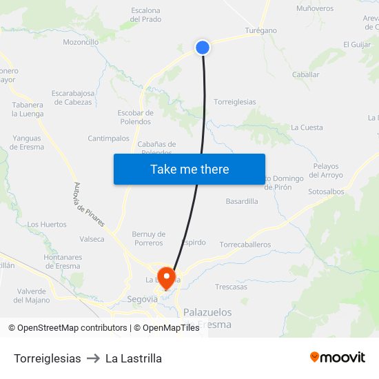 Torreiglesias to La Lastrilla map