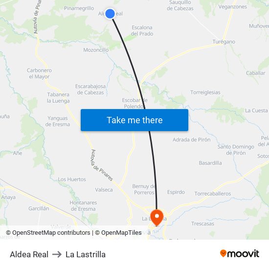 Aldea Real to La Lastrilla map