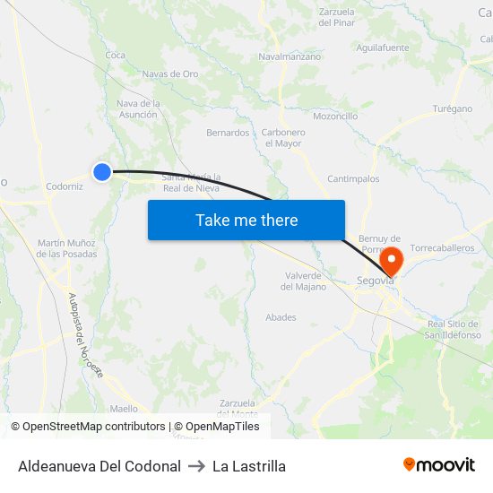 Aldeanueva Del Codonal to La Lastrilla map