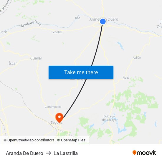 Aranda De Duero to La Lastrilla map