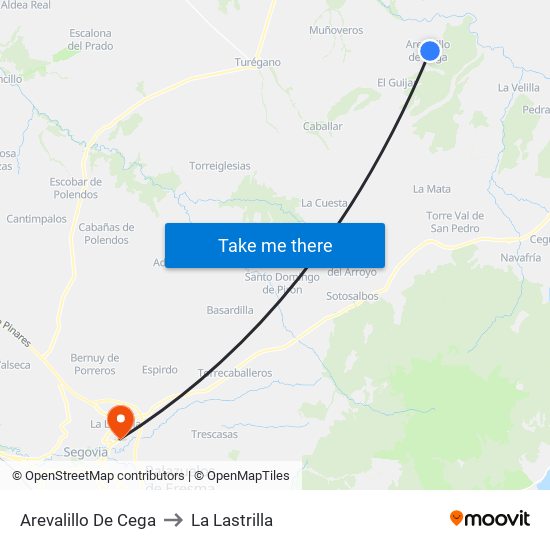 Arevalillo De Cega to La Lastrilla map