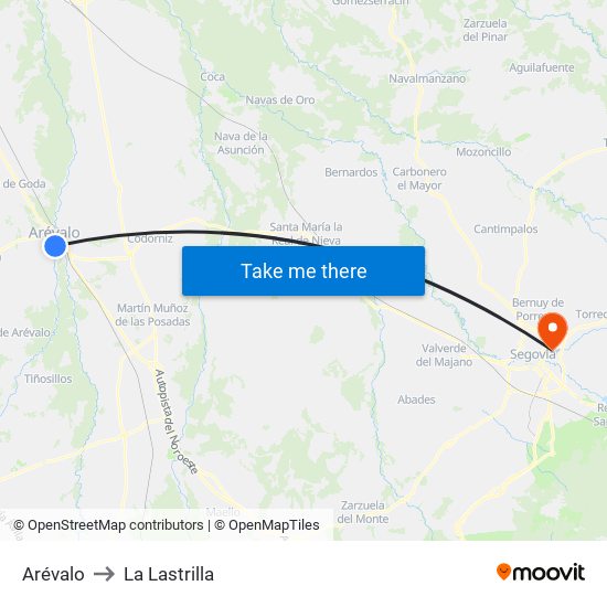 Arévalo to La Lastrilla map