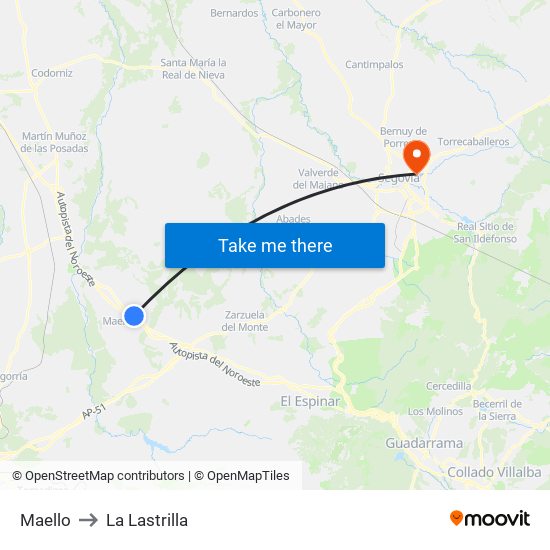 Maello to La Lastrilla map