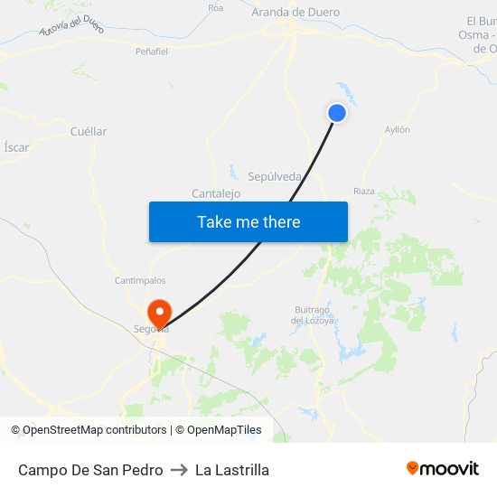 Campo De San Pedro to La Lastrilla map