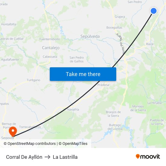 Corral De Ayllón to La Lastrilla map
