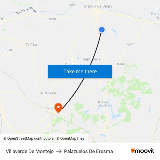 Villaverde De Montejo to Palazuelos De Eresma map
