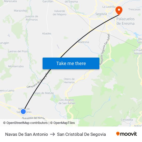 Navas De San Antonio to San Cristóbal De Segovia map