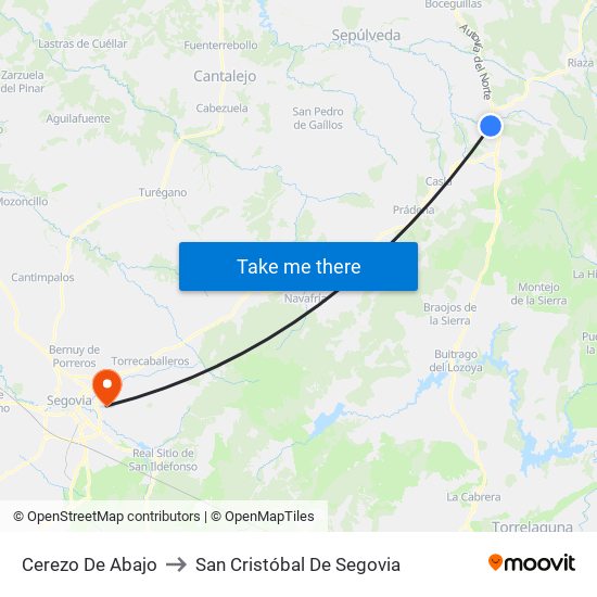Cerezo De Abajo to San Cristóbal De Segovia map