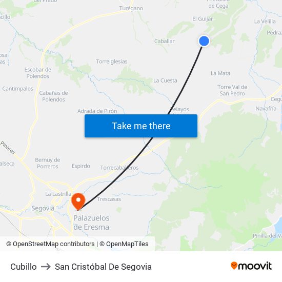 Cubillo to San Cristóbal De Segovia map