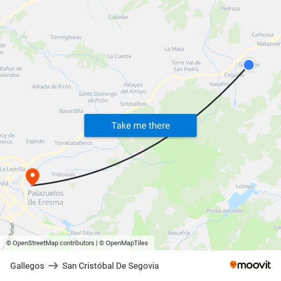 Gallegos to San Cristóbal De Segovia map