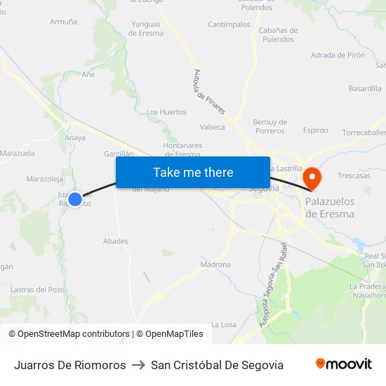 Juarros De Riomoros to San Cristóbal De Segovia map